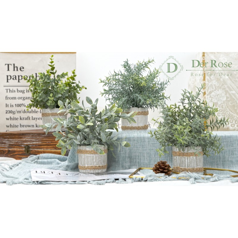 Der Rose 4 팩 작은 가짜 식물 홈 오피스 농가 욕실 침실 주방 책상 장식을위한 실내 미니 인공 식물