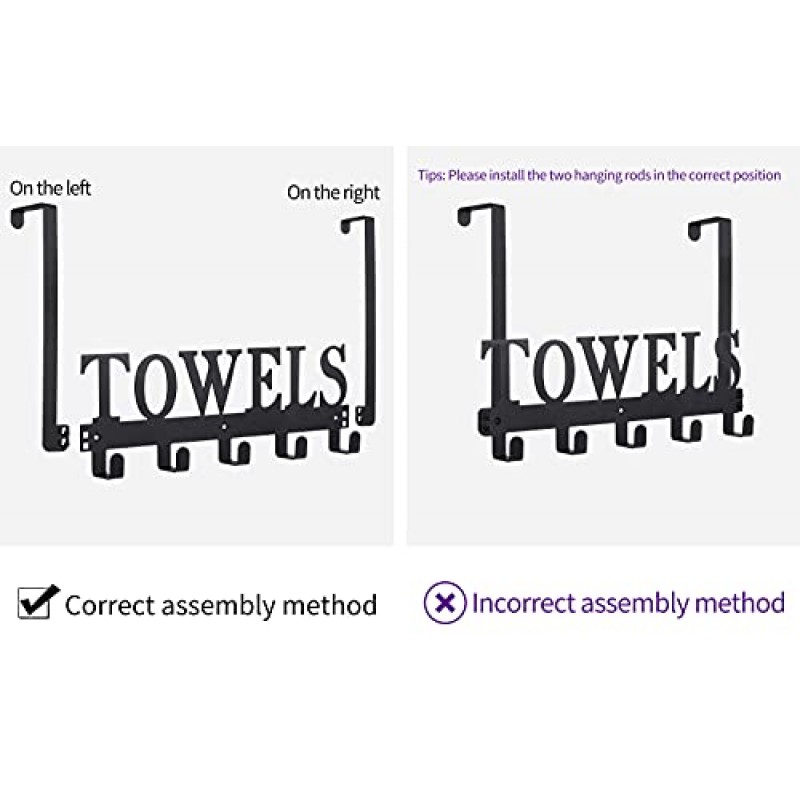 문 걸이 위, 욕실용 수건 홀더, 침실 주방 수영장 해변 목욕 가운용 문 장착 수건 걸이, 캐비닛 찬장용 벽 장착 금속 샌드블라스팅(검은색)