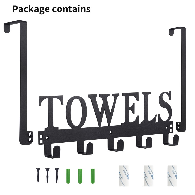 문 걸이 위, 욕실용 수건 홀더, 침실 주방 수영장 해변 목욕 가운용 문 장착 수건 걸이, 캐비닛 찬장용 벽 장착 금속 샌드블라스팅(검은색)