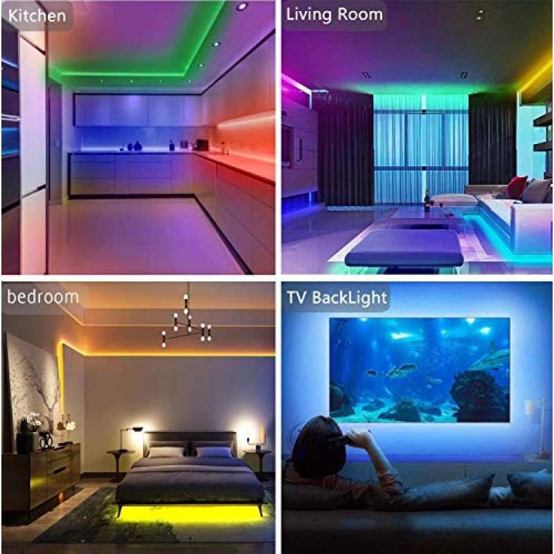 Tenmiro 65.6ft Led 스트립 조명, 침실, 주방, 가정 장식용 44 키 Ir 원격 Led 조명이 있는 울트라 긴 RGB 5050 색상 변경 LED 조명 스트립 키트