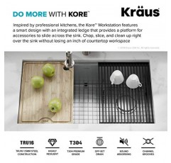 Kraus KWU110-32 Kore 인치 언더마운트 16 게이지 단일 그릇 스테인리스 스틸 주방 통합 선반 및 액세서리(5개 팩), 32인치, 32
