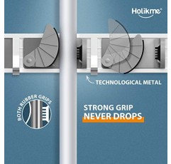 Holikme 걸레 빗자루 홀더 벽걸이형 금속 식료품 저장실 조직 및 보관 정원 주방 도구 주최자 가정 용품용 벽 걸이(4개 후크가 있는 4개 위치, 은색)