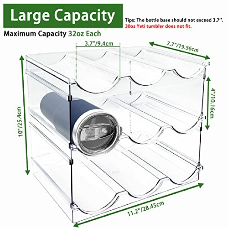 Spaclear 3팩 물병 정리함, 쌓을 수 있는 주방 홈 정리 및 보관 랙, 주방 캐비닛 찬장 냉장고 정리함 및 보관용 플라스틱 텀블러 홀더, 와인 머그컵 정리함