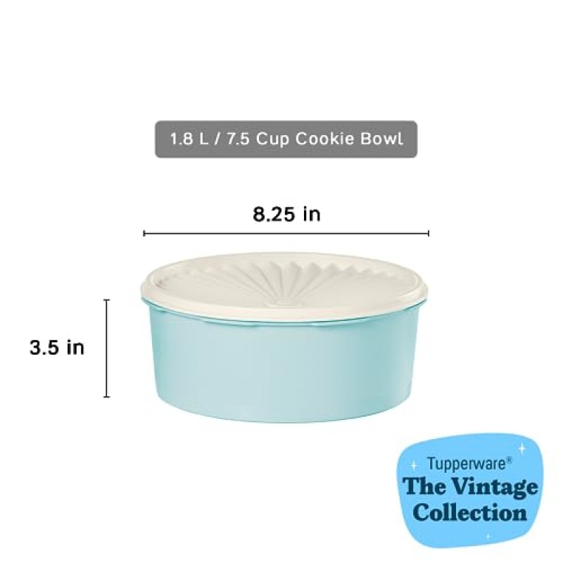 Tupperware Heritage Collection 7.6 컵 쿠키 용기 - 빈티지 블루 색상, 식기세척기 사용 가능 및 BPA 프리 용기 - (1.8 L)
