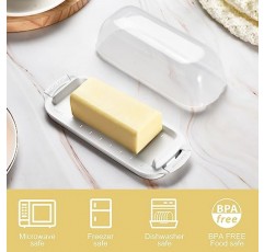 투명한 뚜껑이 있는 버터 접시, 조리대용 버터 용기 고정 장치, 가정용 주방 장식을 위한 깨지지 않는 버터 키퍼, 동부/서해안 버터에 적합, BPA 무첨가, 전자레인지/식기 세척기 사용 가능(흰색)