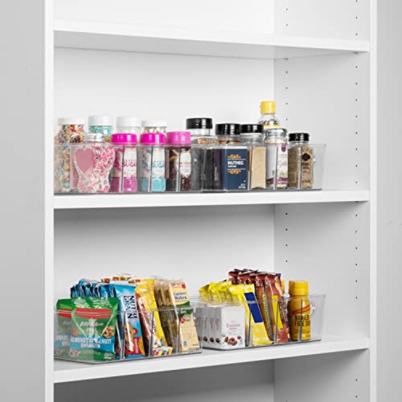 ClearSpace 플라스틱 식품 저장실 정리함 및 탈착식 칸막이가 있는 보관함 - 완벽한 주방 정리함 또는 주방 보관함 - 냉장고 정리함, 캐비닛 정리함(4팩)