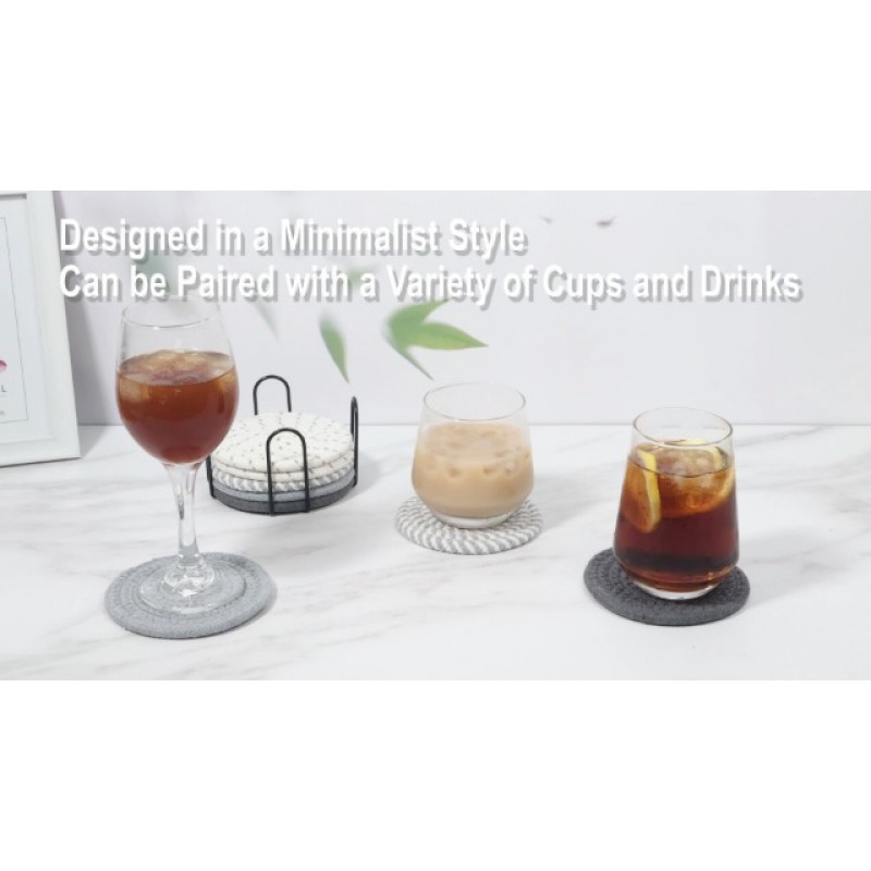 홀더가 있는 Mckanti 8 Pcs 음료 컵 받침, 음료용 4가지 색상 흡수성 컵 받침, 홈 장식 탁상 보호용 미니멀리스트 면직 코스터 세트 컵 종류, 4.3 인치에 적합합니다.