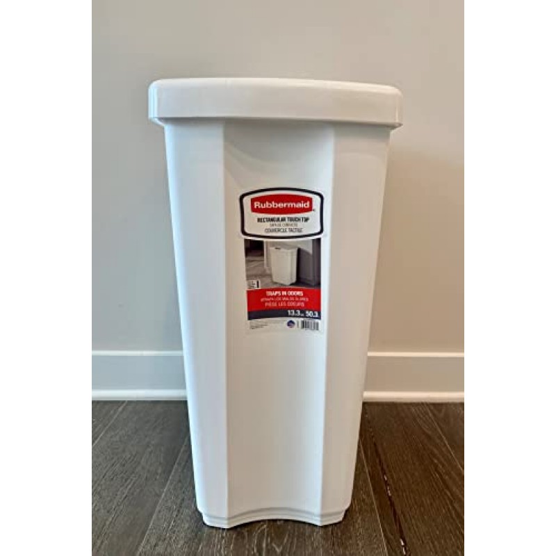 Rubbermaid 스프링 탑 주방 욕실 쓰레기통 뚜껑 포함, 13갤런, 흰색, 플라스틱 쓰레기통/가정용/주방/욕실/차고용 쓰레기통