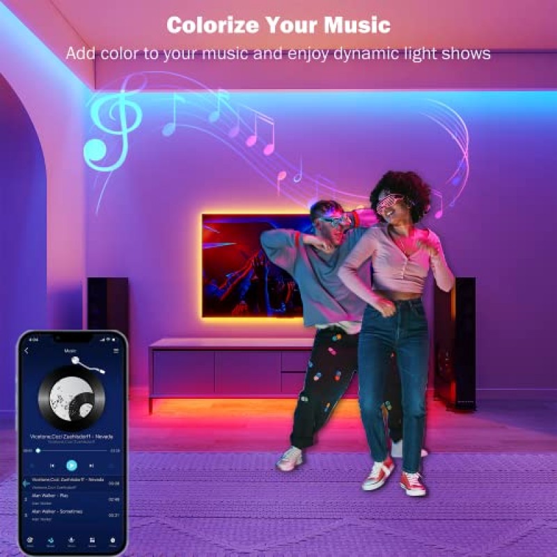 침실용 Leeleberd Led 조명 100피트(50피트 2롤) 음악 동기화 색상 원격 앱 제어 기능이 있는 RGB Led 스트립 조명 변경 Bluetooth Led 스트립, 방 홈 주방 장식 파티용 Led 조명