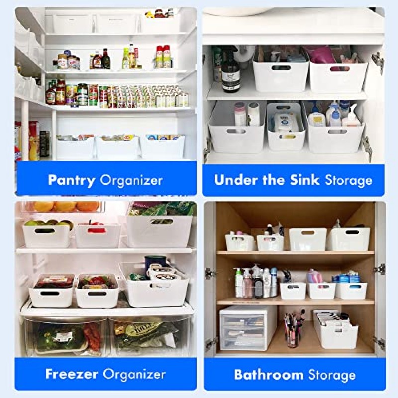 FINESSY 식료품 저장실 정리함 및 보관함, 싱크대 아래 2개 정리함 및 보관 용기, 냉장고 정리함 보관함 보관 큐브 쌓을 수 있는 흰색 플라스틱 주방 보관 용기