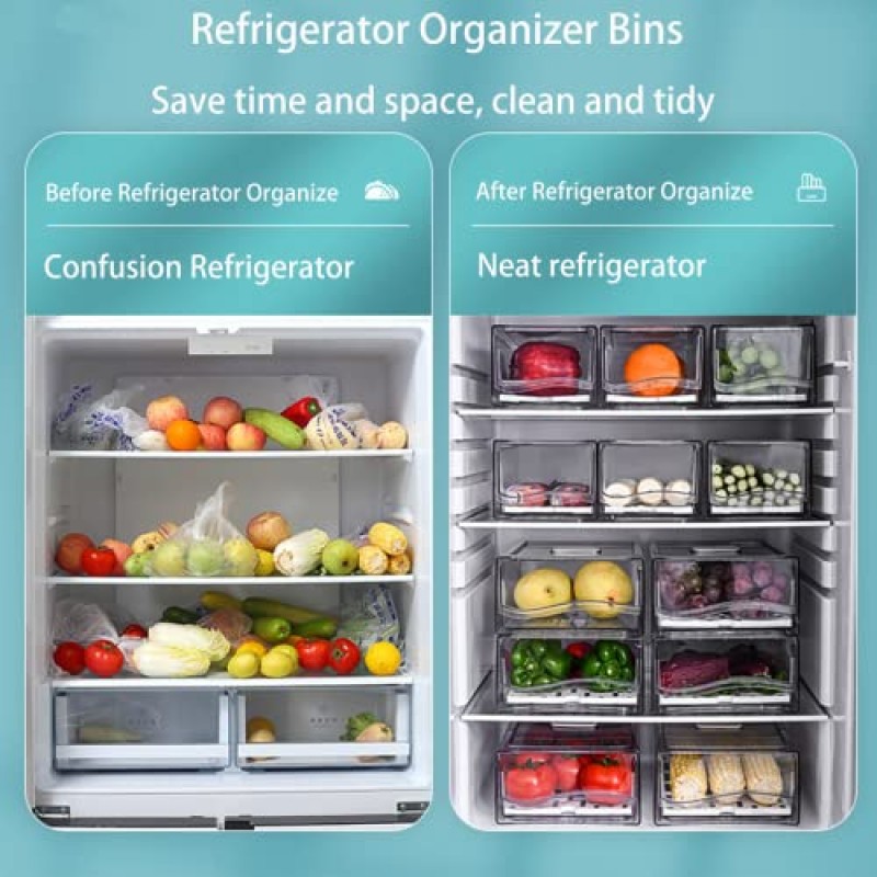Diskary 냉장고 정리함, 쌓을 수 있는 냉장고 정리함, 재사용 가능한 식품 보관 용기, 가정용 주방의 냉장고 서랍 정리함, 바비큐 가게, 레스토랑, BPA 프리(서랍 2개, 대형)