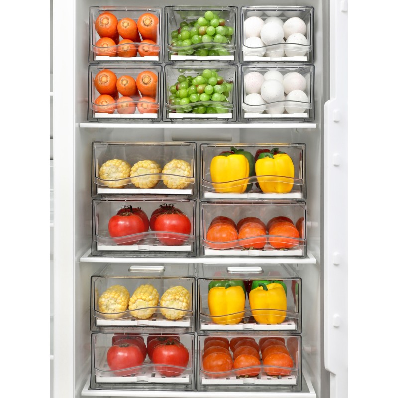 Diskary 냉장고 정리함, 쌓을 수 있는 냉장고 정리함, 재사용 가능한 식품 보관 용기, 가정용 주방의 냉장고 서랍 정리함, 바비큐 가게, 레스토랑, BPA 프리(서랍 2개, 대형)