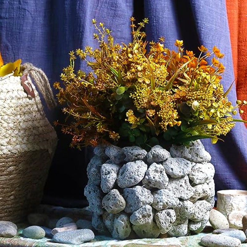 6 묶음 인공 가을 꽃, 가을 장식 추수 감사절을위한 녹지 관목 잎 가정 부엌 방 농가 꽃꽂이 실내 옥외 결혼식 파티 벽난로 가을 혼합 색상