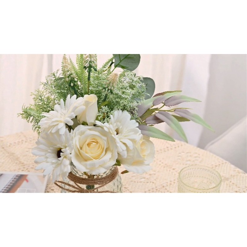 COZZI CODI 꽃병이 있는 인공 흰색 꽃, 가정 장식을 위한 가짜 꽃꽂이, 농가 커피 테이블 장식을 위한 가짜 꽃, 집 주방 중앙 장식품 테이블 장식