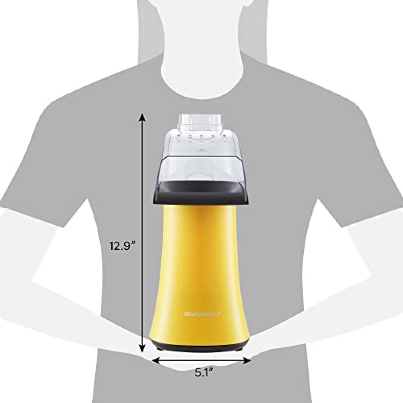 Elite Gourmet Fast Hot Air 팝콘 포퍼, 측정 컵 및 버터 녹는 트레이가 포함된 1300W 전기 팝콘 제조기, 오일 프리, 홈 파티 어린이에게 적합, 안전 ETL 승인, 4쿼트, 노란색