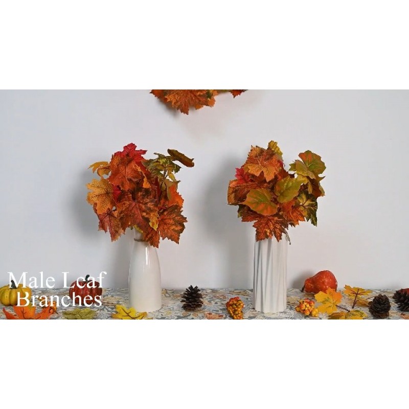 DDHS 인공 단풍 나무 가지 4PCS 가을 잎 줄기 실내 야외 테이블 홈 부엌 사무실 장식, 가짜 가을 붉은 단풍 나무 가지 중앙 장식품 장식