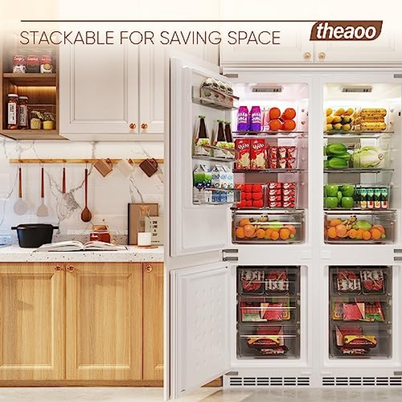 명확한 식료품 저장실 보관함, 8팩 플라스틱 보관함, 식품 저장실 조직 및 보관용 손잡이가 있는 대형 냉장고 정리함, 냉동고, 주방, 조리대, 캐비닛, 욕실에 적합