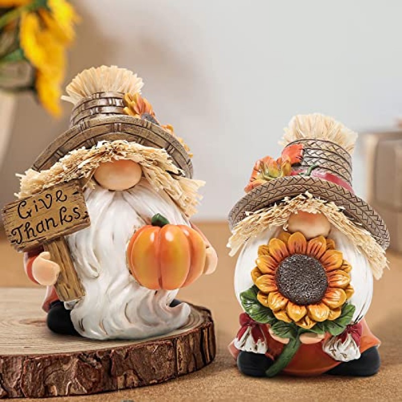 Hodao 2pcs 가을 추수 감사절 호박 격언 장식 가을 장식 선물을위한 수제 스웨덴어 Tomte Gnomes 엘프 - 가을 추수 감사절 파티 홈 주방 테이블 장식 - 추수 감사절 가을 선물