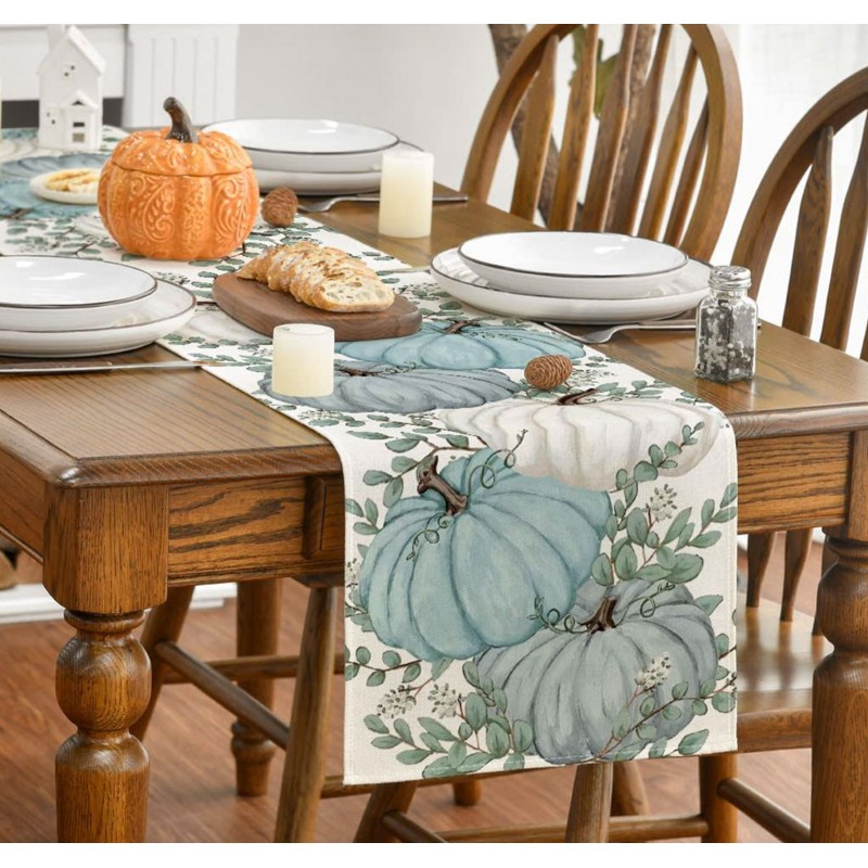 추수 감사절 가을 테이블 러너 72 인치 긴 소박한 호박 수확, 가을 주방 식사 잎 홈 파티 장식을위한 테이블 장식 13x72 인치