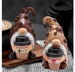 Hodao 커피 테마 그놈: 커피 바용 커피 장식 동상, 실내 가정 장식, 정원 현관, 사계절 장식 - 스웨덴 톰테 엘프 드워프 인형 아이디어(커피 2개)