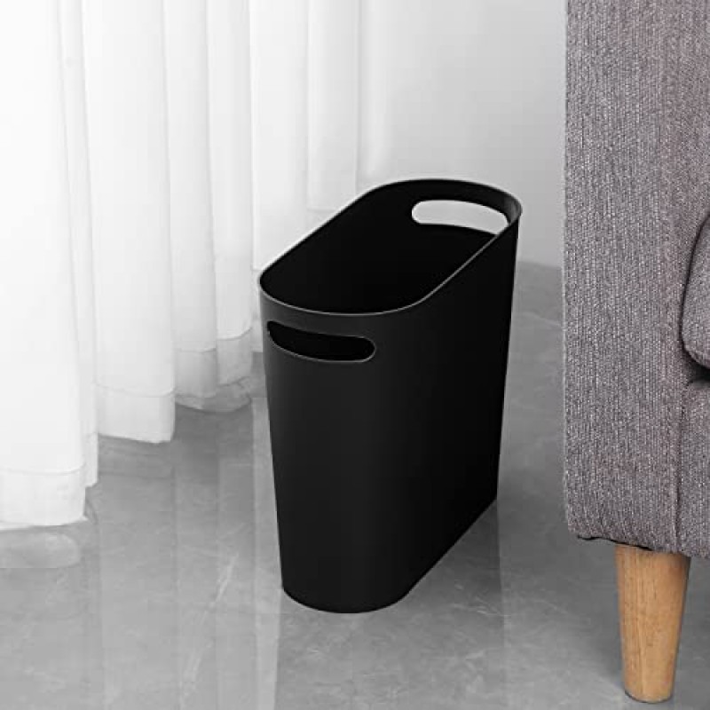 rejomiik 소형 쓰레기통, 3.5 갤런 슬림형 쓰레기통 손잡이가 있는 플라스틱 쓰레기통 좁은 공간을 위한 컨테이너 빈 욕실, 침실, 주방, 집에서 사무실, 검정색