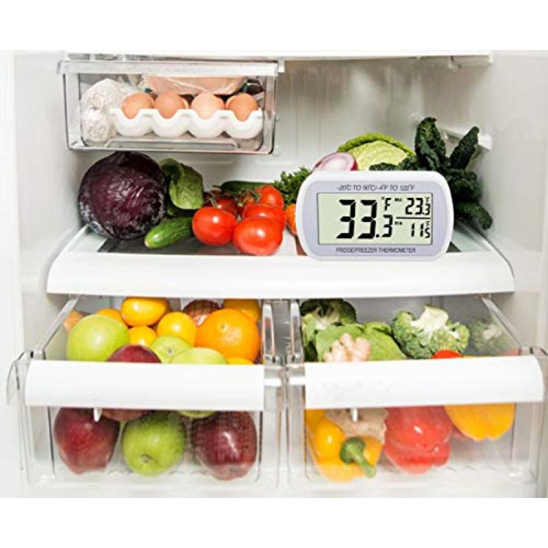 방수 냉장고 냉장고 온도계, 디지털 냉동고 실내 온도계, 최대/최소 기록 기능 주방, 가정, 레스토랑용 대형 LCD 화면 및 자기 후면(2팩)