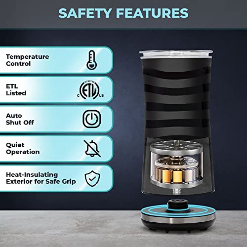 홈 장소 우유 거품기, 4-in-1 전기 우유 스티머 및 워머, 라떼, 카푸치노, 마끼아또용 핫 & 콜드 폼 메이커, 자동 차단 기능이 있는 미끄럼 방지 디자인, 무음, 거품기 2개, 주걱