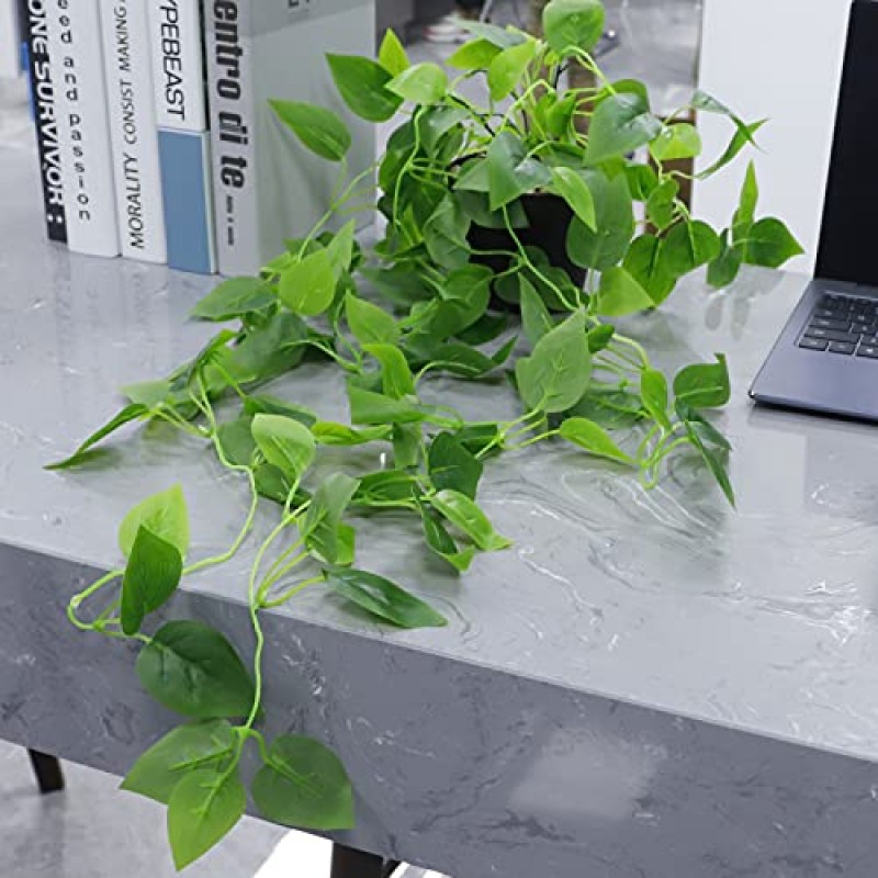 WXBOOM 작은 가짜, 인공 화분 가짜 아이비 덩굴 식물 선반용 식물 Pothos 홈 오피스 실내 옥외 정원 녹지 장식 2.84ft (검은색 냄비)