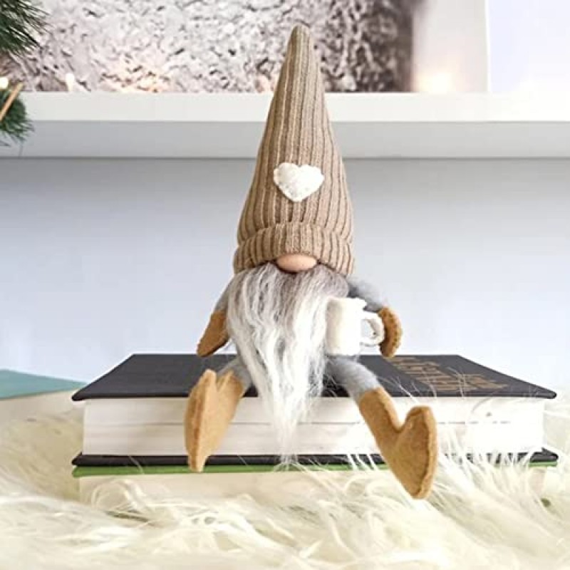 JstDoit 2 Pcs Gnomes 플러시 바 장식, 수제 스웨덴어 Tomte Gnomes 선물 농가 스칸디나비아 입상 홈 주방 커피 스테이션 테이블 선반 장식 (갈색)