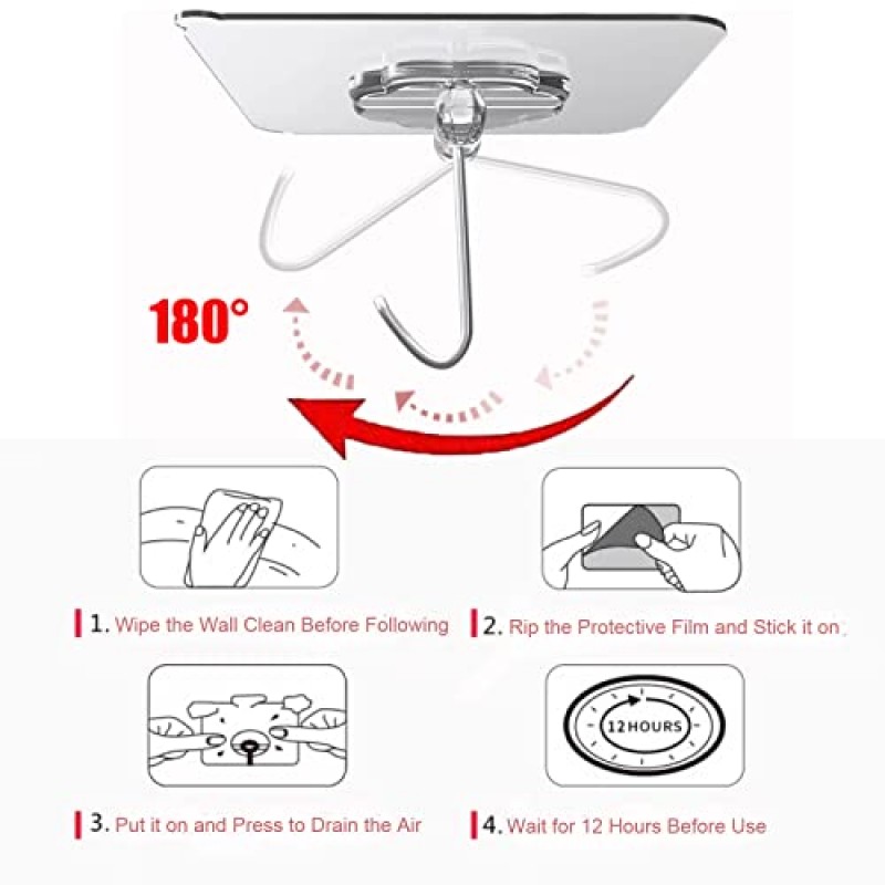 DDMY 접착 후크 13.2LB(최대) 헤비 듀티 자체 접착 후크 주방용 투명 방수 및 방유 벽 후크 욕실 샤워 문 야외 주택 개선 유틸리티 후크 10 팩