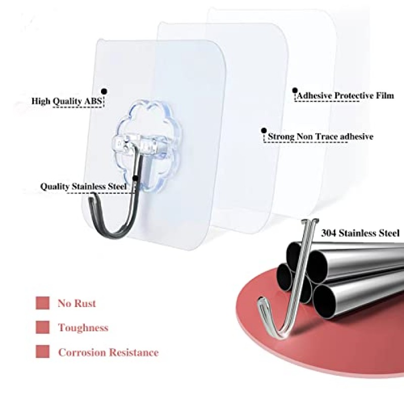 DDMY 접착 후크 13.2LB(최대) 헤비 듀티 자체 접착 후크 주방용 투명 방수 및 방유 벽 후크 욕실 샤워 문 야외 주택 개선 유틸리티 후크 10 팩
