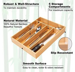 Besilord 은식기 정리함 대나무 주방 서랍 정리기 기구 정리함 은식기 홀더 서랍의 칼붙이 정리함 플랫웨어 정리함 트레이