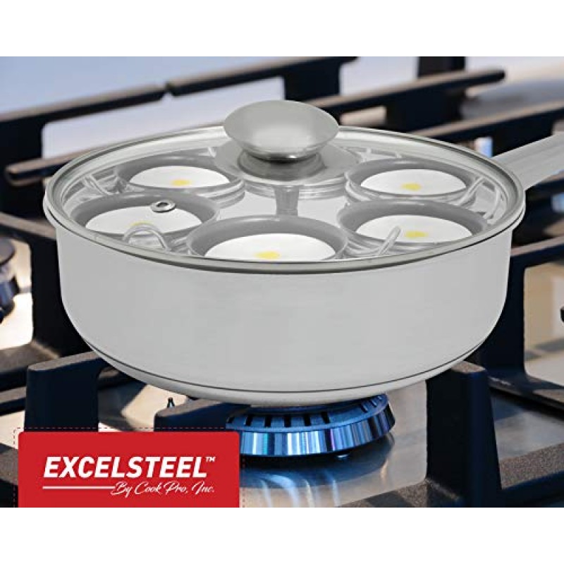 EXCELSTEEL 붙지 않는 쉬운 사용 녹 방지 홈 주방 아침 식사 브런치 유도 쿡탑 계란 밀렵꾼, 6 컵, 스테인레스 스틸, 라운드