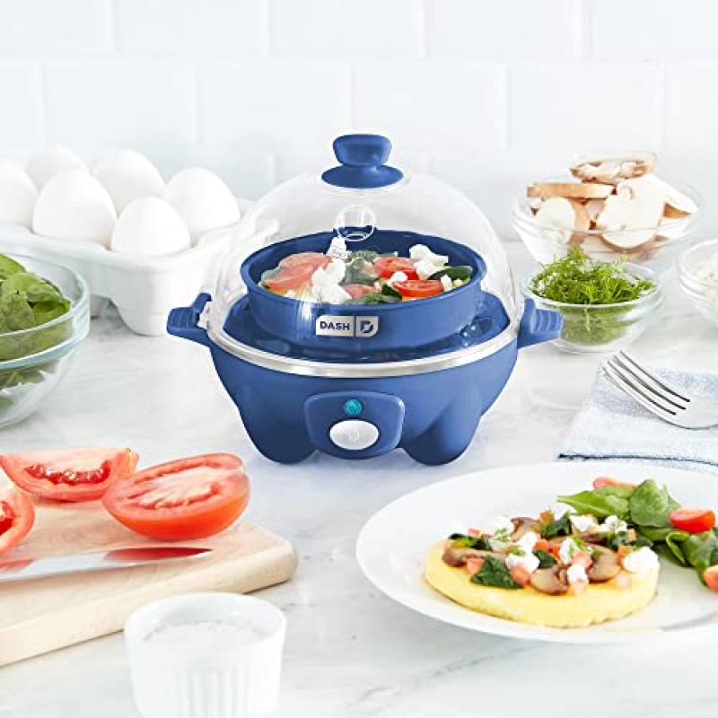 Dash Rapid Egg Cooker: 완숙 계란, 수란, 스크램블 에그 또는 자동 차단 기능이 있는 오믈렛용 계란 6개 용량의 전기 계란 밥솥, 코발트 블루