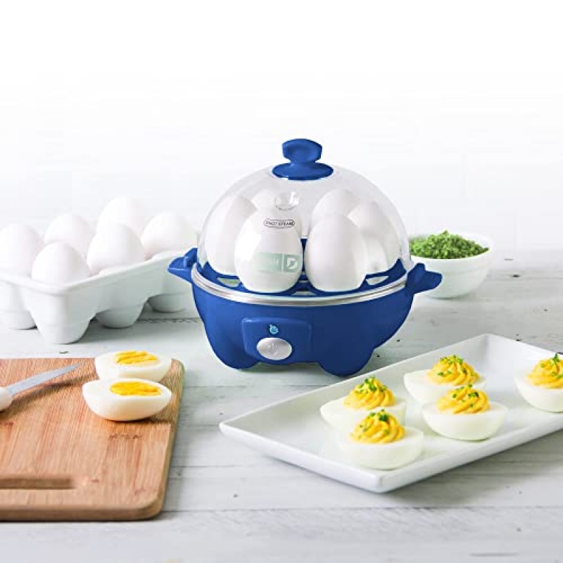 Dash Rapid Egg Cooker: 완숙 계란, 수란, 스크램블 에그 또는 자동 차단 기능이 있는 오믈렛용 계란 6개 용량의 전기 계란 밥솥, 코발트 블루