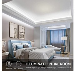 Lepro LED 스트립 조명 흰색, 16.4피트 조광 가능 화장대 조명, 6000K 슈퍼 브라이트 LED 테이프 조명, 300 LED 2835, 강력한 3M 접착제, 가정, 주방, 캐비닛 아래, 침실, 일광 흰색에 적합