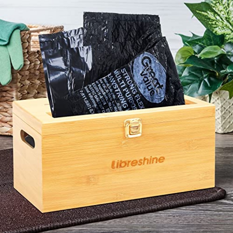 Libreshine 초대형 쓰레기 봉투 홀더 디스펜서, 싱크대 아래 쓰레기 봉투 디스펜서 롤 홀더, 대나무 벽걸이 형 주방 쓰레기 봉투 디스펜서 주최자