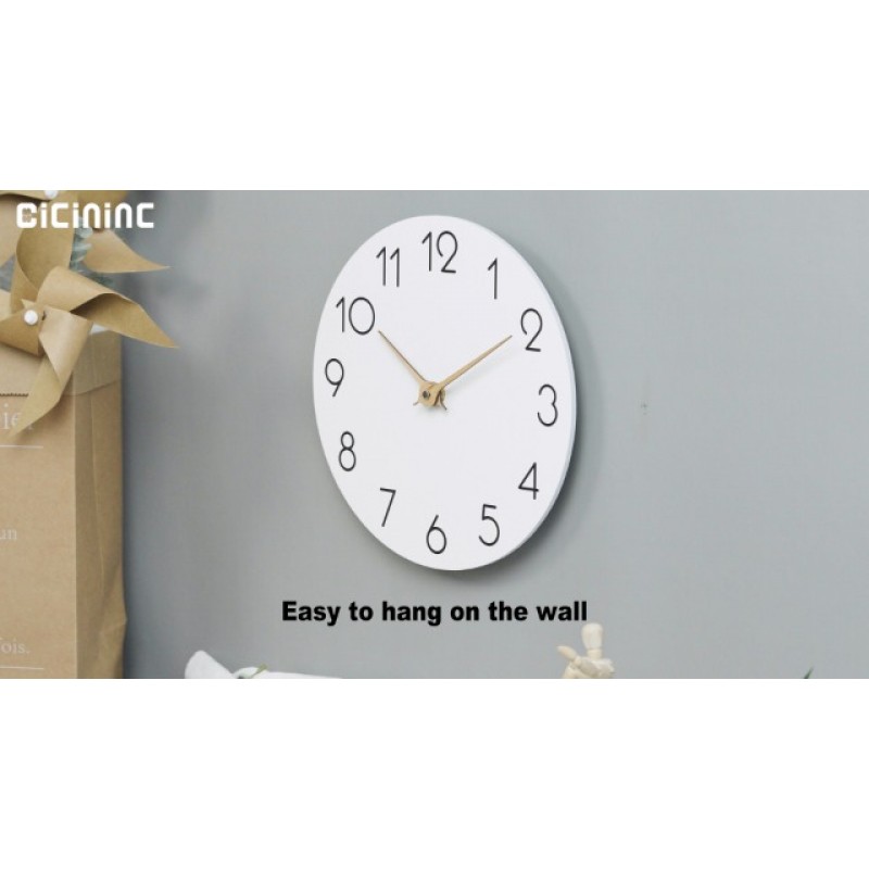cicininc 벽시계 - 배터리로 작동되는 흰색 현대 벽시계, 10인치 소형 무음 무소음, 욕실, 거실, 사무실, 침실, 가정, 학교 장식용 간단한 나무 시계