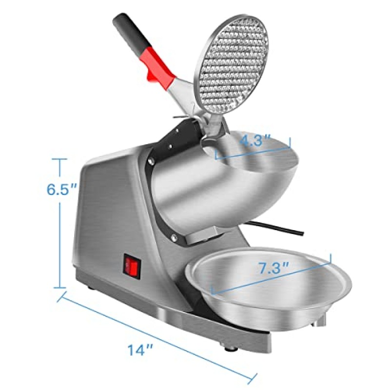 Reespring 면도 얼음 기계 얼음 분쇄기 스노우 콘 기계(스테인리스 스틸 블레이드 주방 포함) 면도 얼음 및 스노우 콘(300W 2000r/min)용 전기, 무료 아이스 픽도 함께 제공됩니다.