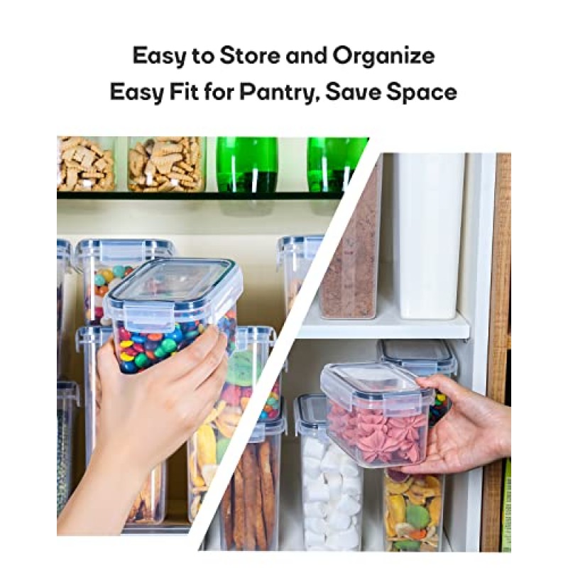 뚜껑이 있는 밀폐형 식품 보관 용기, 주방 정리용 투명 식료품 저장실 용기 세트, 음식을 쌓을 수 있는 정리함, 다양한 크기의 BPA 프리 플라스틱 14팩 진한 회색
