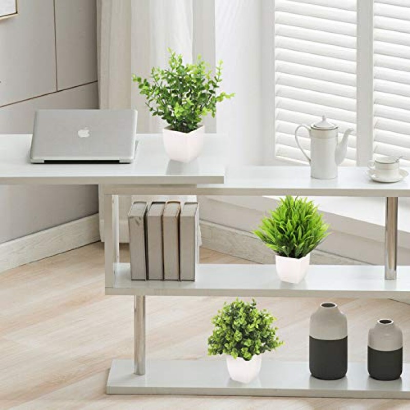 GREENTIME 3Pack 미니 가짜 식물 냄비, 인공 플라스틱 유칼립투스 식물, 밀 잔디 화분에 심은 가짜 식물 사무실 책상 커피 테이블 욕실 침실 홈 장식 실내