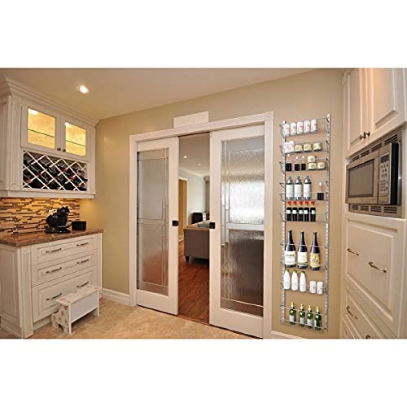 8단, 문 위 정리함 - 옷장, 욕실 또는 주방 정리 및 보관을 위한 걸이식 벽걸이 - Home-Complete의 금속 식료품 저장실 선반(흰색)