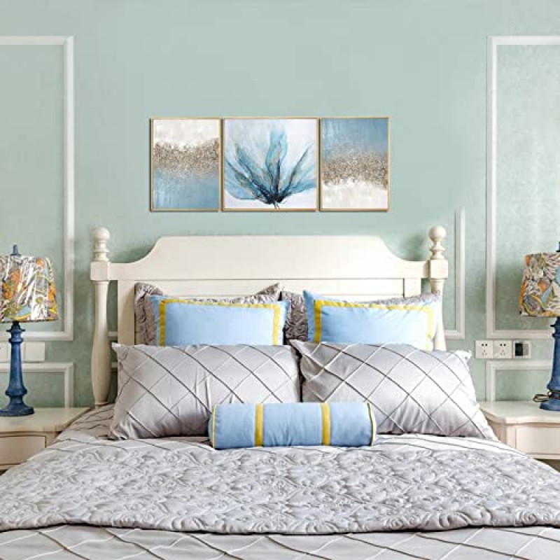 거실을 위한 큰 꽃 캔버스 벽 예술 침실을 위한 금 유화를 가진 파란 추상적인 삽화를 액자 부엌 가정 장식을 위한 3 조각 벽 데코 24x56 인치