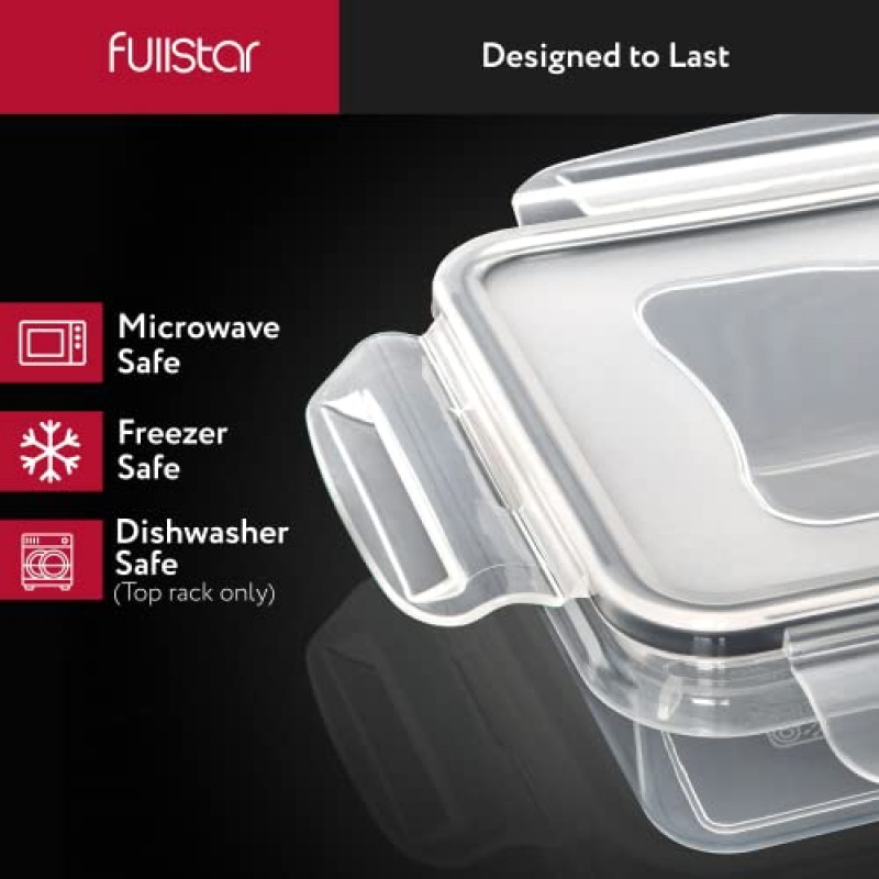 fullstar 뚜껑이 있는 50개 식품 보관 용기 세트, 주방 정리용 플라스틱 누출 방지 BPA 무함유 용기, 식사 준비, 점심 용기(라벨 및 펜 포함)