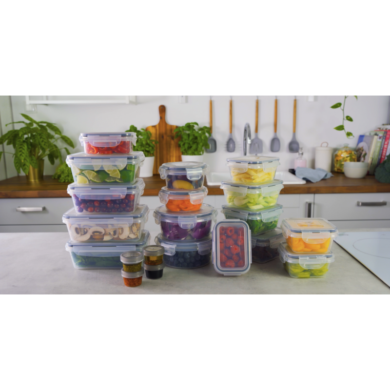 fullstar 뚜껑이 있는 50개 식품 보관 용기 세트, 주방 정리용 플라스틱 누출 방지 BPA 무함유 용기, 식사 준비, 점심 용기(라벨 및 펜 포함)