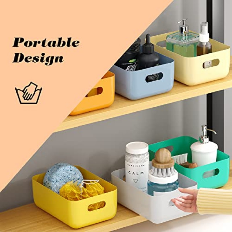 효율적인 가정 교실 정리를 위한 7팩 플라스틱 보관함 및 바구니 - 주방, 찬장 상자, 선반 및 욕조의 욕실 정리함을 위한 다양한 색상의 소형 용기