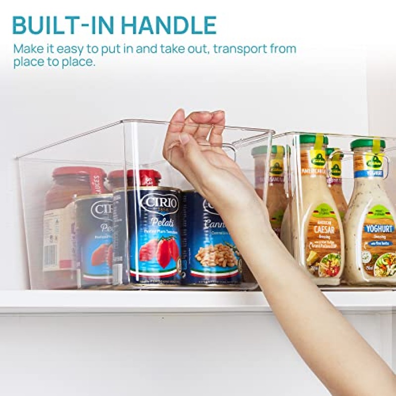 Vtopmart 6 PCS 투명 플라스틱 보관함, 냉장고, 냉장고, 캐비닛, 주방, 조리대, 찬장, 가정 조직 및 보관용 손잡이가 있는 식품 저장실 정리 용기, XL