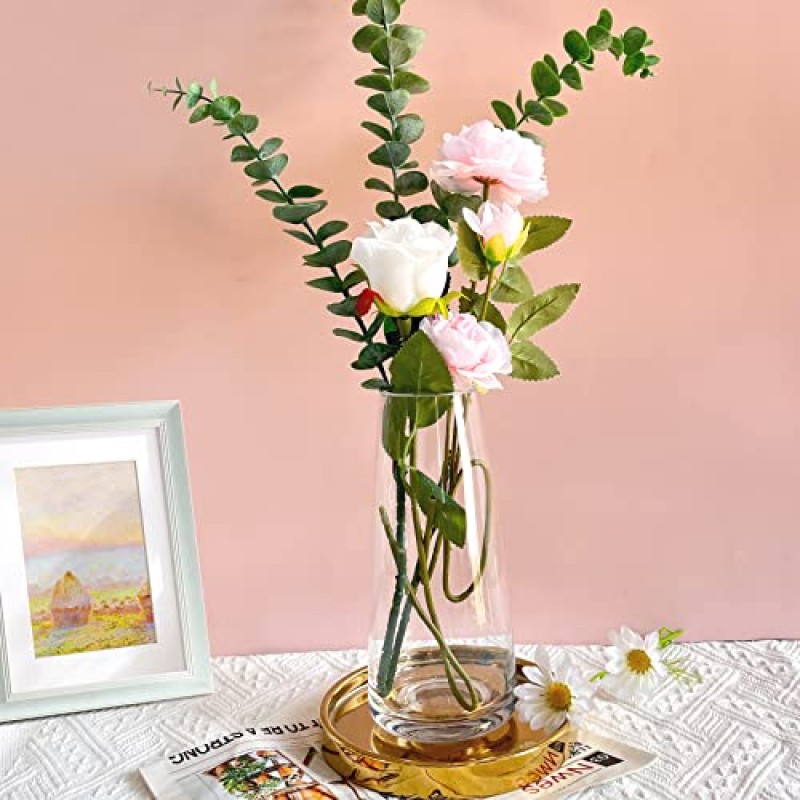 Aoderun 꽃 장식을위한 투명 유리 꽃병 홈 수제 현대 대형 꽃병 중앙 장식품 거실 주방 사무실 결혼식 8.7 인치 (투명)