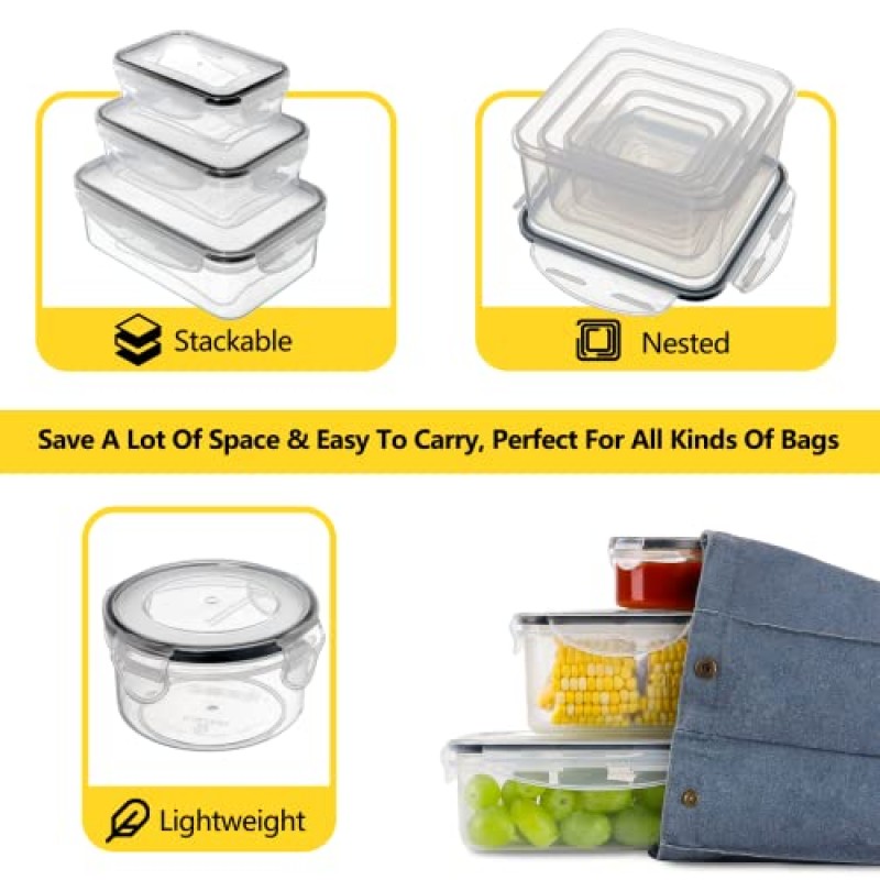 밀폐 뚜껑이 있는 34개 식품 저장 용기 세트(뚜껑 17개 및 용기 17개) - 주방 보관 조직용 BPA 없는 플라스틱 식품 용기, 라벨 및 마커가 있는 과일 식사 준비 용기