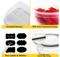 밀폐 뚜껑이 있는 34개 식품 저장 용기 세트(뚜껑 17개 및 용기 17개) - 주방 보관 조직용 BPA 없는 플라스틱 식품 용기, 라벨 및 마커가 있는 과일 식사 준비 용기